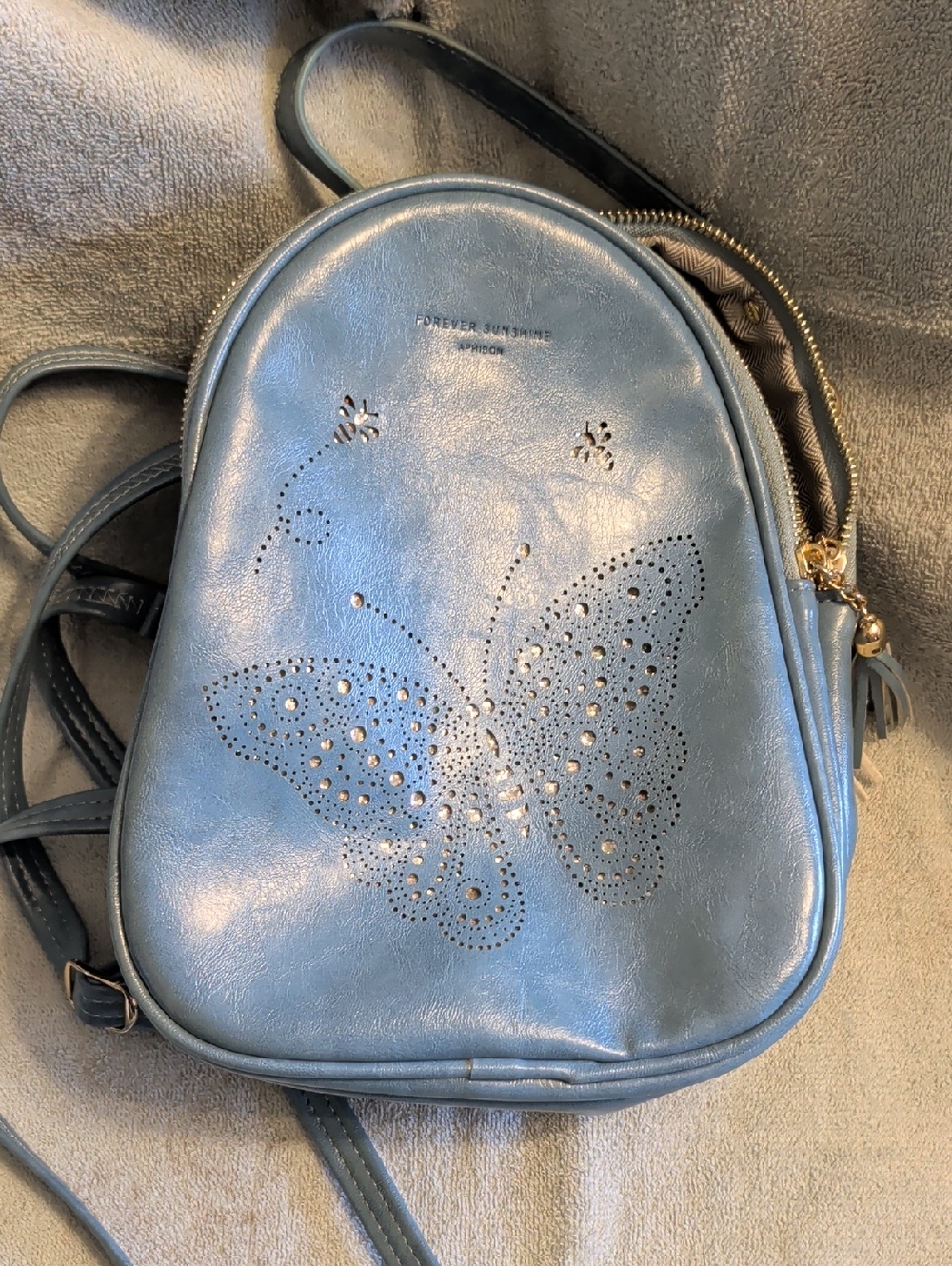 Aphison Light Blue Butterfly Mini Backpack